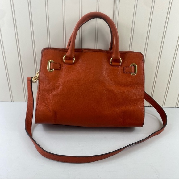 Michael Kors Hamilton Orange Pebble Leather Gold Chain Satchel Shoulder BagPurse - Picture 7 of 16